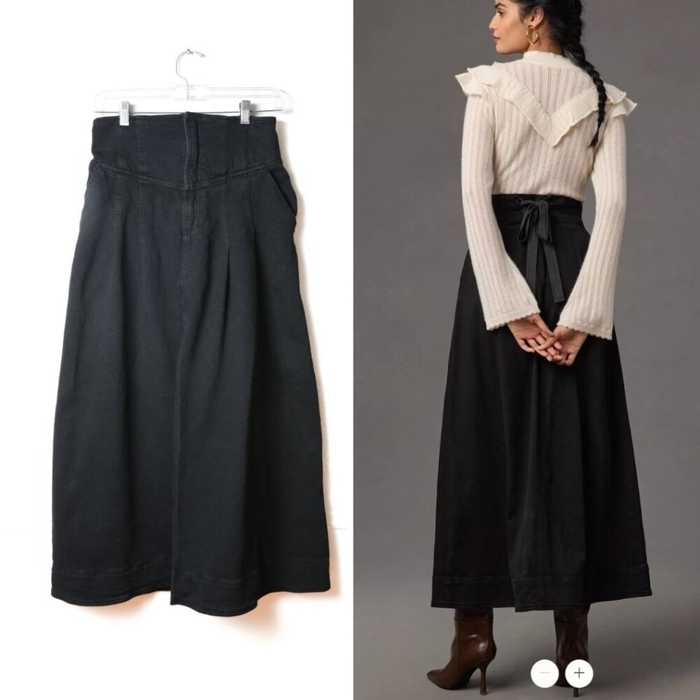 Anthropologie Black Maxi A-Line Skirt with Back Tie
